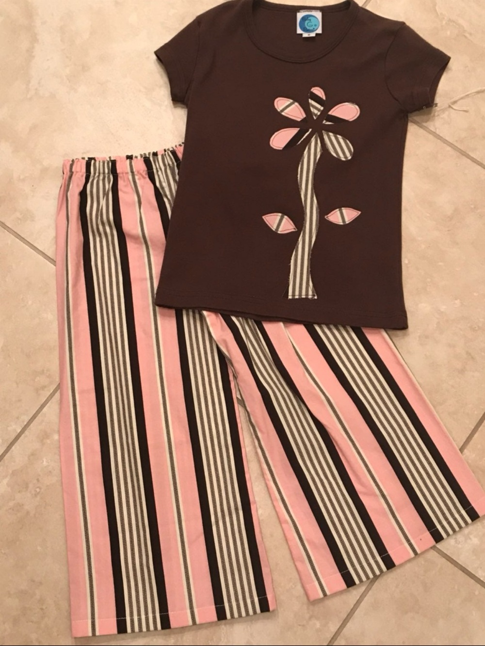 Kids Brown & Pink Floral Stripe Pajama Set